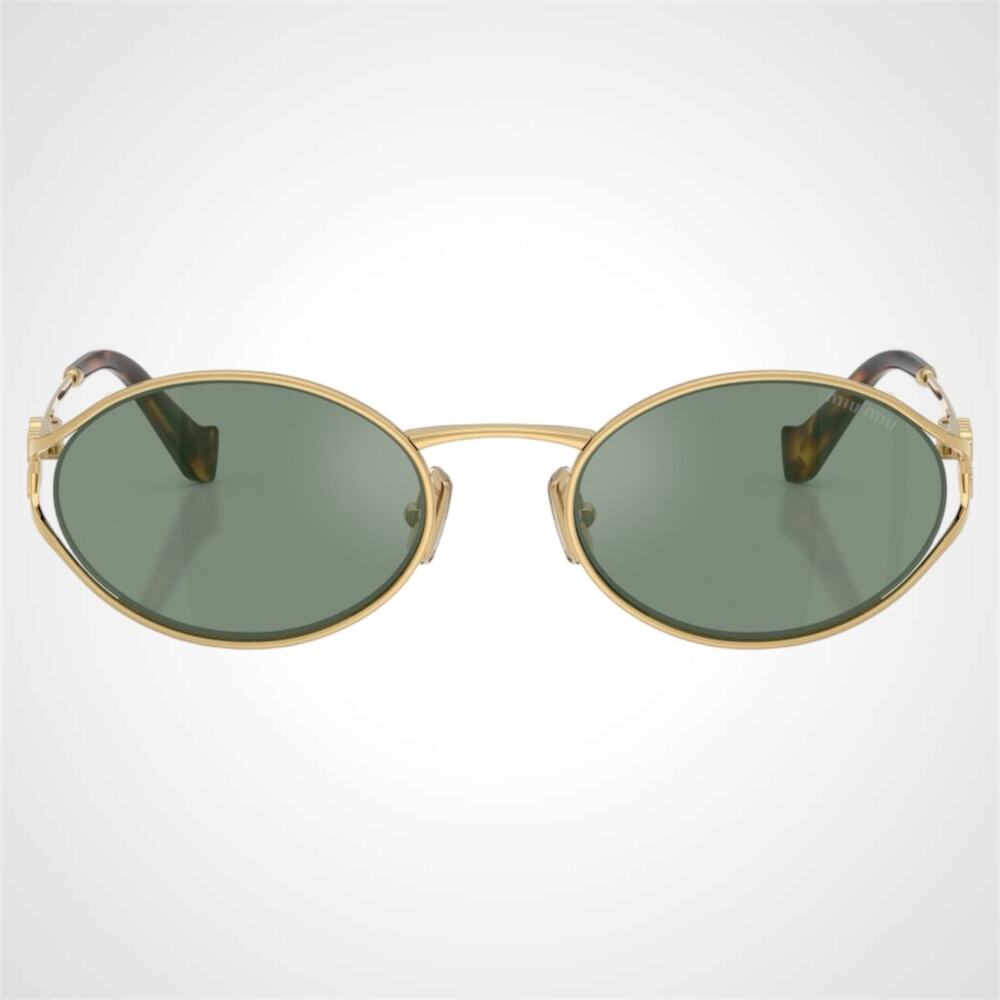 New MIU MIU Sunglasses Gold Oval Green Lens 54mm Oval Metal - Picture 7 of 8